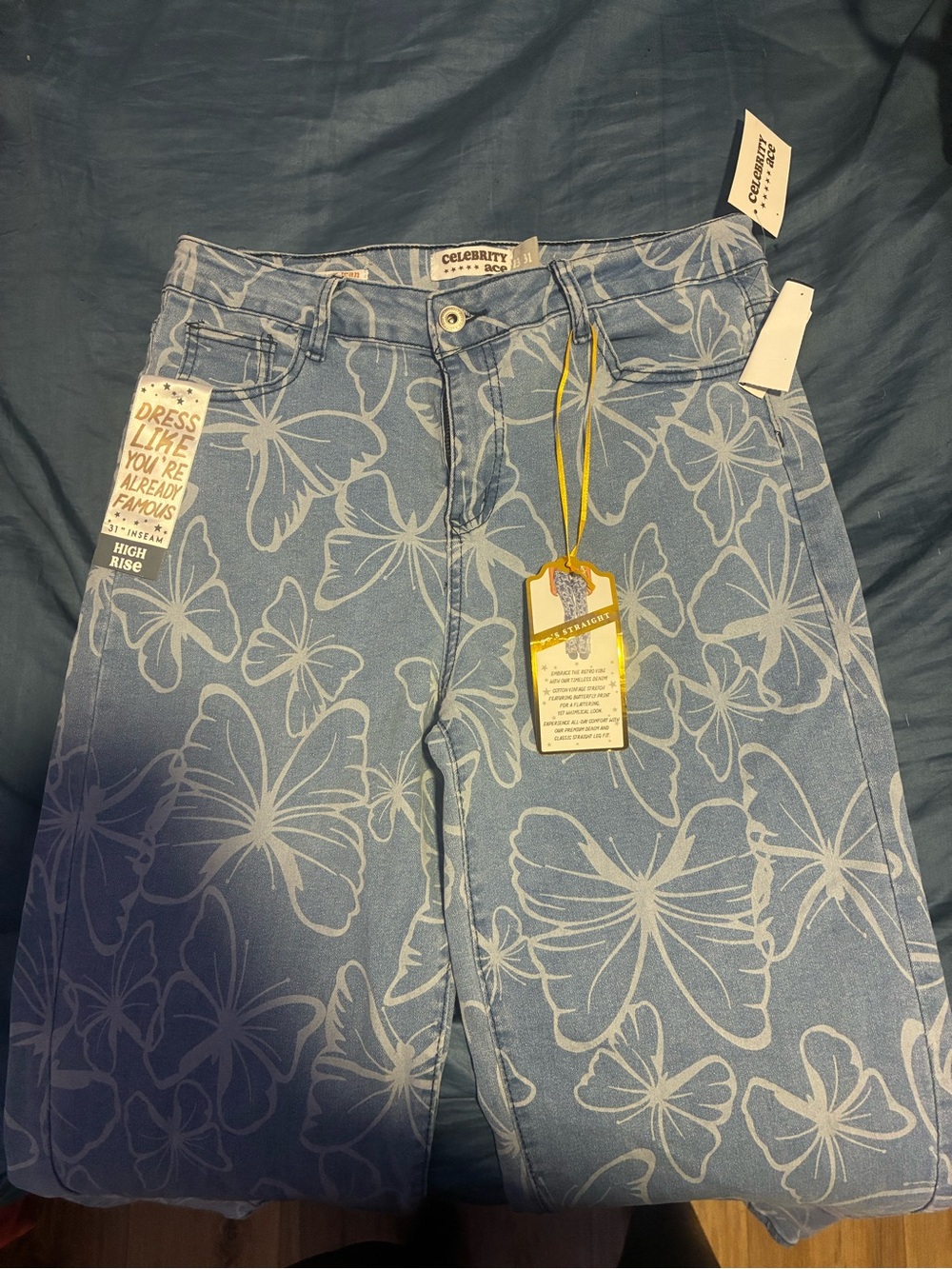 Celebrity Pink Light Blue High-Rise Jeans with White Butterfly Print